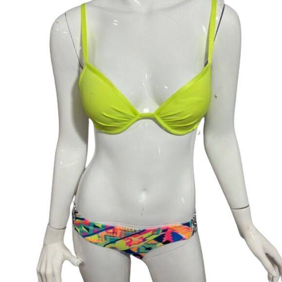 Victoria's Secret Lime Green Top/Delia's Abstract Print Bikini --‎ S & 34B - Picture 2 of 11